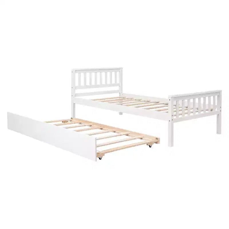 Whisen Twin Size Wood Platform Bed Frame with Trundle, with Headboard and Footboard