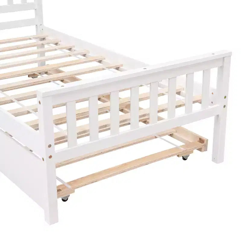 Whisen Twin Size Wood Platform Bed Frame with Trundle, with Headboard and Footboard