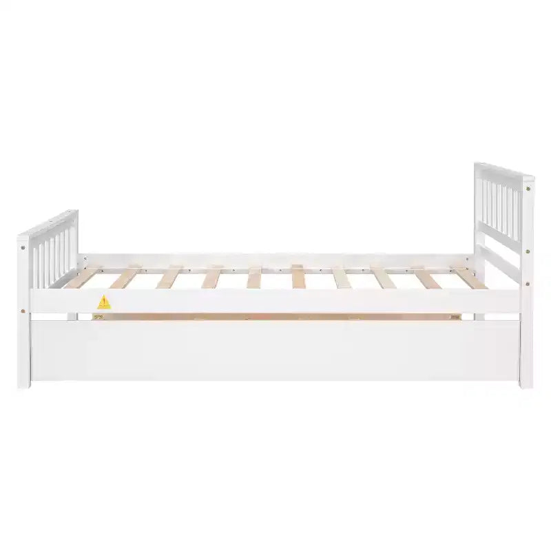 Whisen Twin Size Wood Platform Bed Frame with Trundle, with Headboard and Footboard