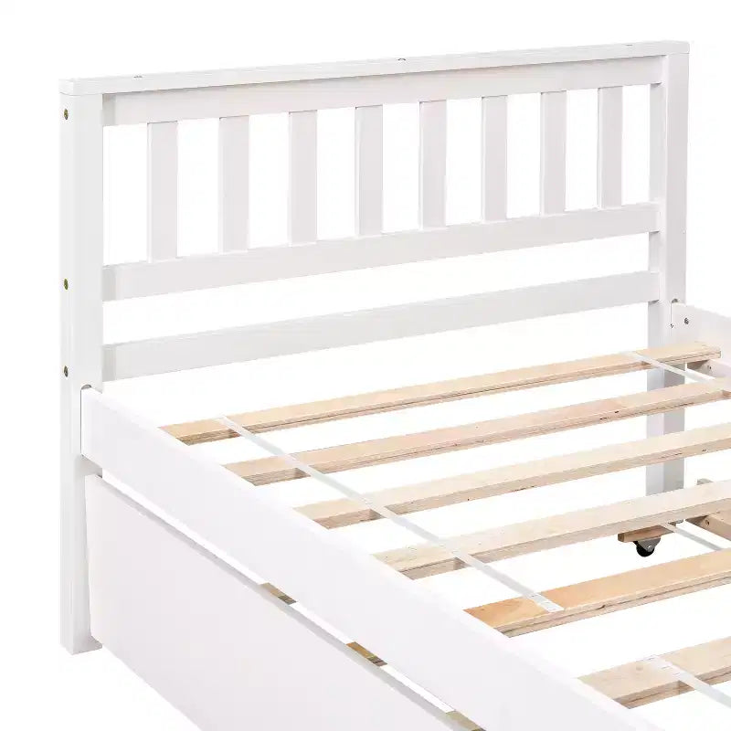 Whisen Twin Size Wood Platform Bed Frame with Trundle, with Headboard and Footboard