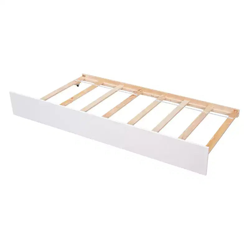 Whisen Twin Size Wood Platform Bed Frame with Trundle, with Headboard and Footboard