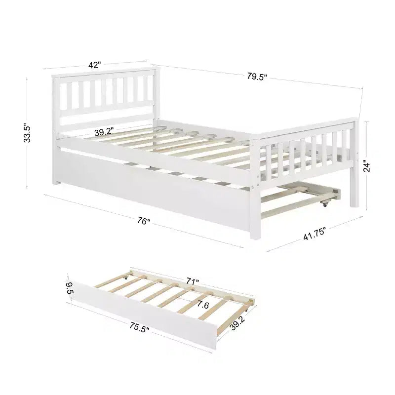 Whisen Twin Size Wood Platform Bed Frame with Trundle, with Headboard and Footboard