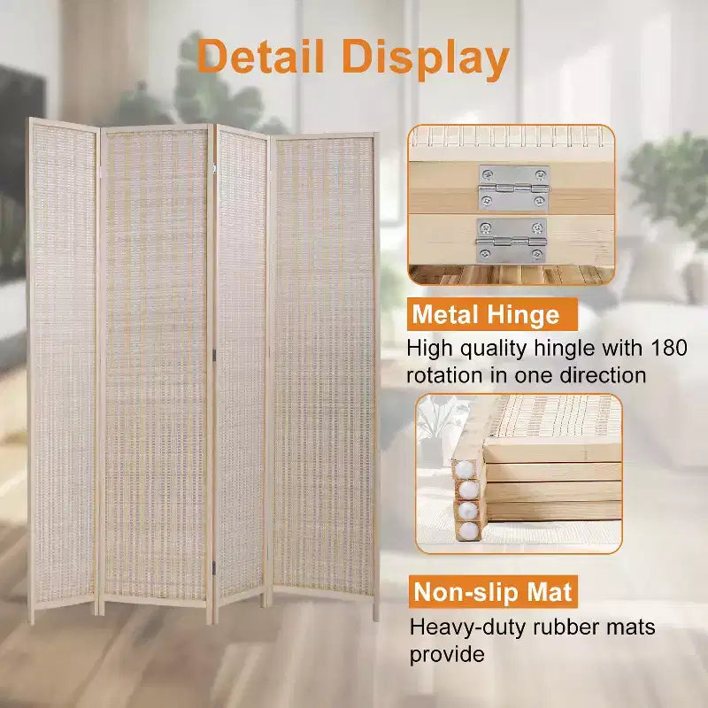 FDW Bamboo Room Divider 4/6 Panel Folding Privacy Screen Divider Tall Privacy Wall Divider for Home Office or Restaurant