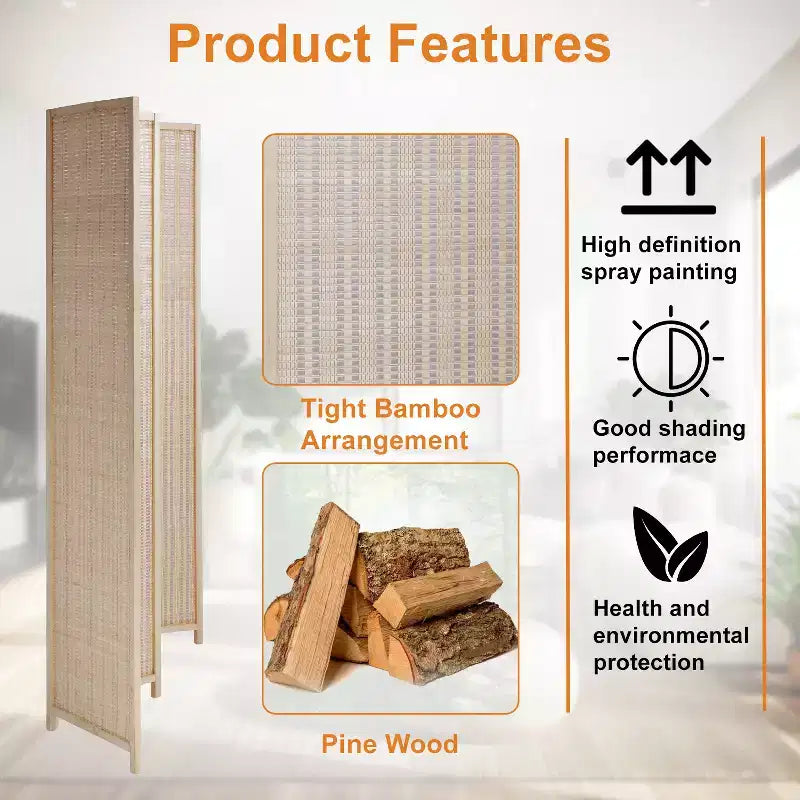 FDW Bamboo Room Divider 4/6 Panel Folding Privacy Screen Divider Tall Privacy Wall Divider for Home Office or Restaurant