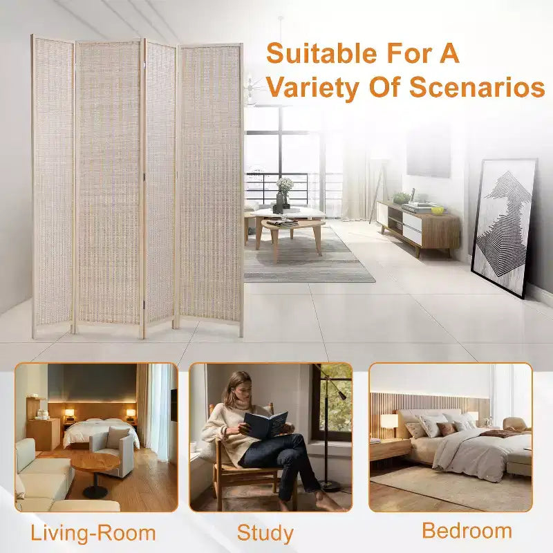 FDW Bamboo Room Divider 4/6 Panel Folding Privacy Screen Divider Tall Privacy Wall Divider for Home Office or Restaurant