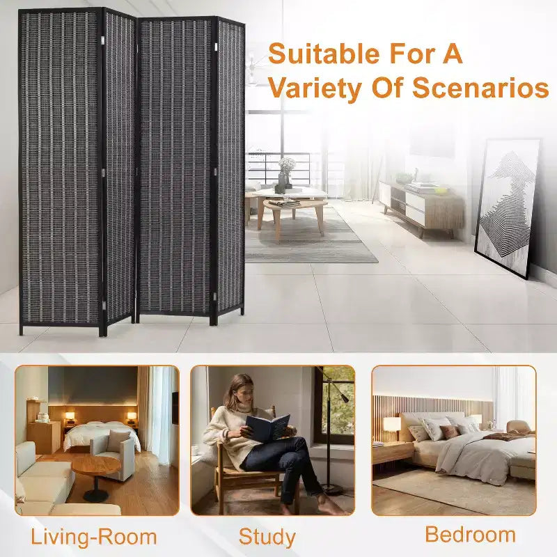 FDW Bamboo Room Divider 4/6 Panel Folding Privacy Screen Divider Tall Privacy Wall Divider for Home Office or Restaurant