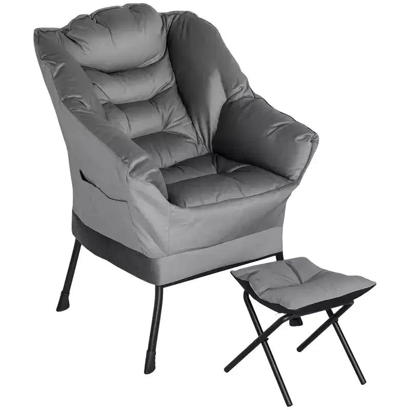 HOMCOM Lazy Chair with Ottoman Set, Fabric Upholstered Lounge Accent Chair with Armrests, Side Pockets