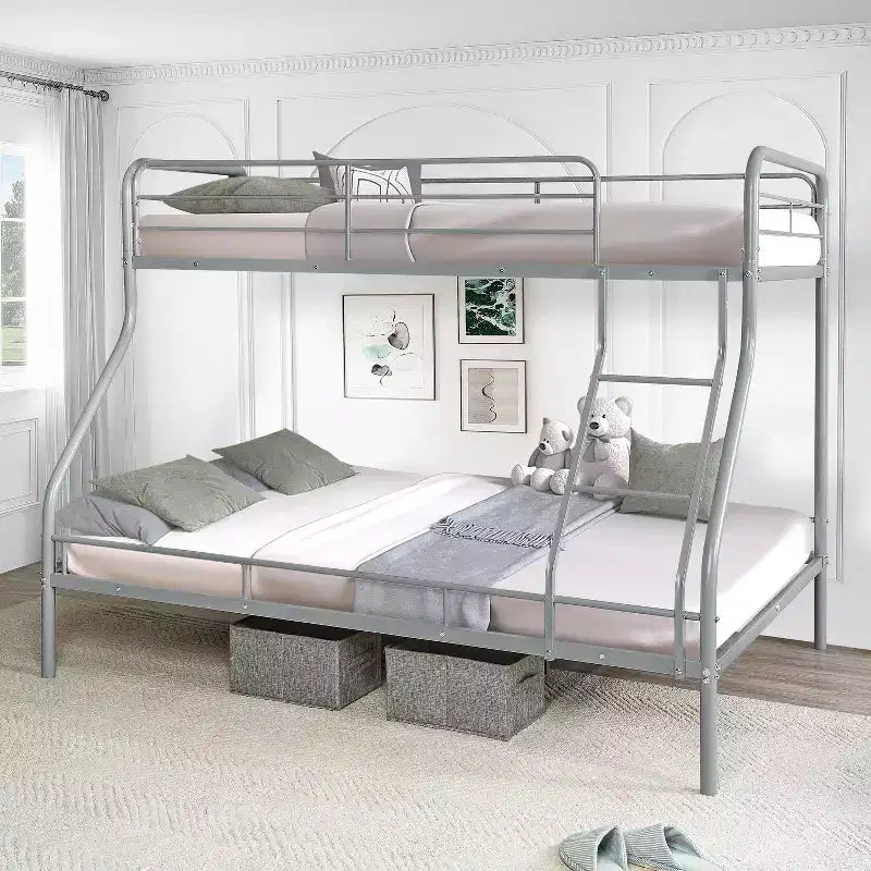 Full Metal Bunk Bed Low Height Safety Design with Guardrails, Angled Ladder and Underbed Storage