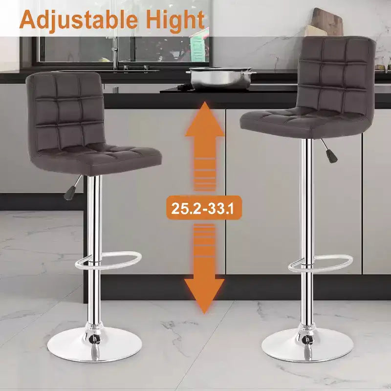 FDW Bar Stool Set of 2 Bar Stools Adjustable Height Swivel Counter Stools with PU Leather Seat and Chrome-Plated Metal Frame Bar Chairs