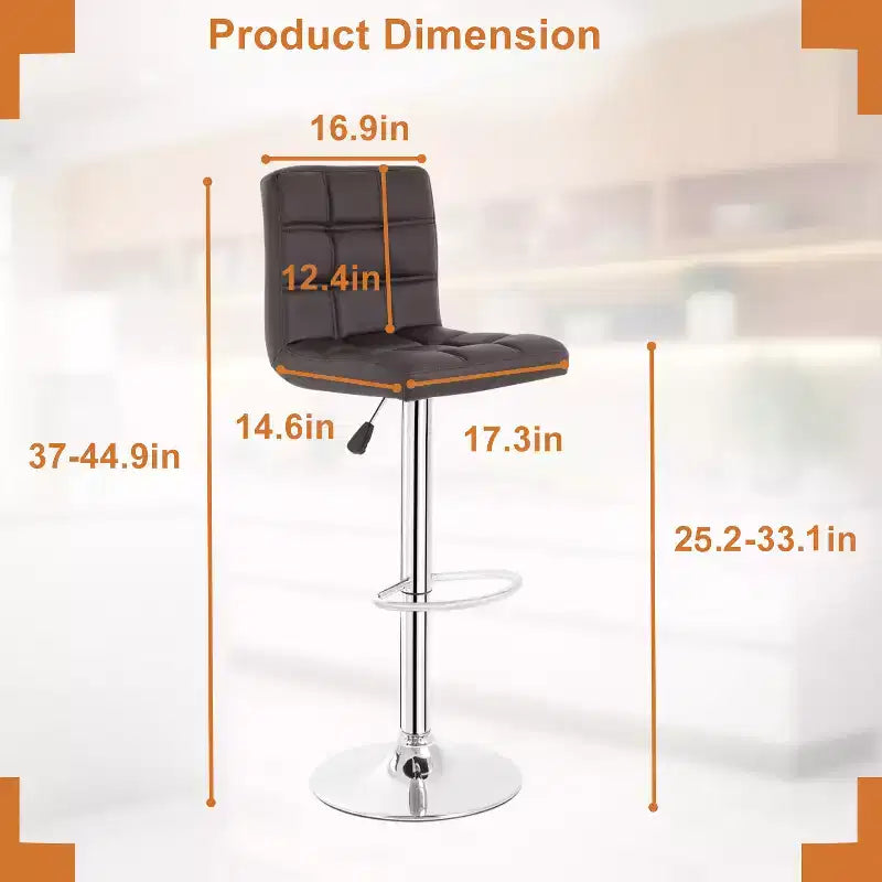 FDW Bar Stool Set of 2 Bar Stools Adjustable Height Swivel Counter Stools with PU Leather Seat and Chrome-Plated Metal Frame Bar Chairs