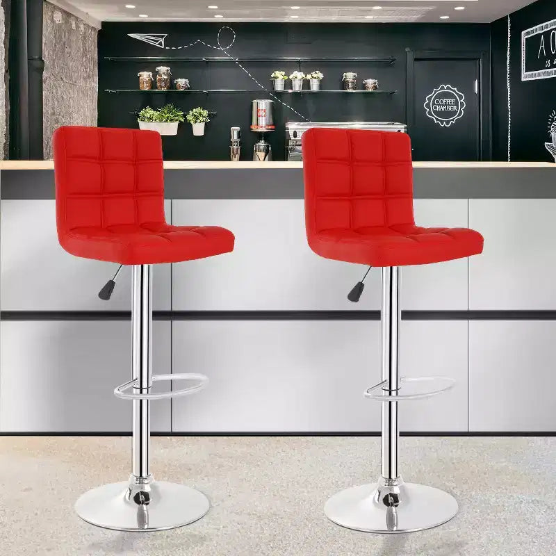 FDW Bar Stool Set of 2 Bar Stools Adjustable Height Swivel Counter Stools with PU Leather Seat and Chrome-Plated Metal Frame Bar Chairs