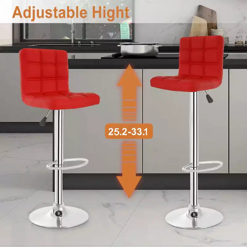 FDW Bar Stool Set of 2 Bar Stools Adjustable Height Swivel Counter Stools with PU Leather Seat and Chrome-Plated Metal Frame Bar Chairs