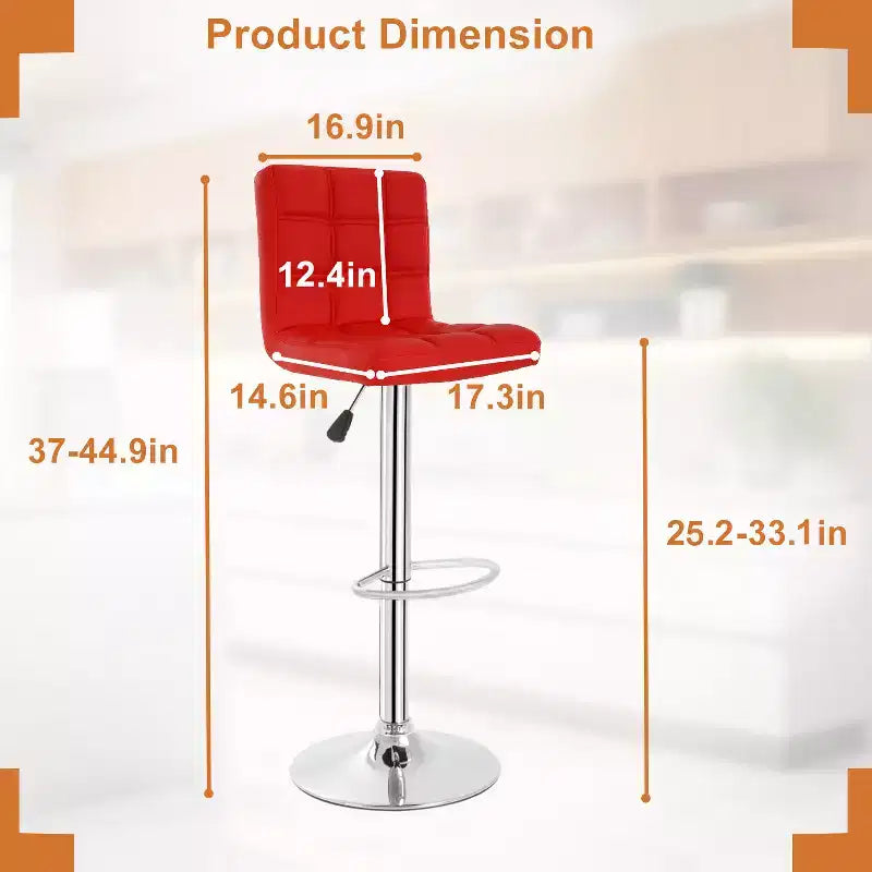 FDW Bar Stool Set of 2 Bar Stools Adjustable Height Swivel Counter Stools with PU Leather Seat and Chrome-Plated Metal Frame Bar Chairs