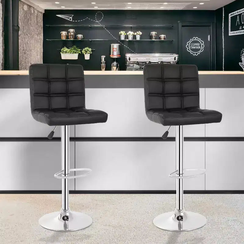 FDW Bar Stool Set of 2 Bar Stools Adjustable Height Swivel Counter Stools with PU Leather Seat and Chrome-Plated Metal Frame Bar Chairs