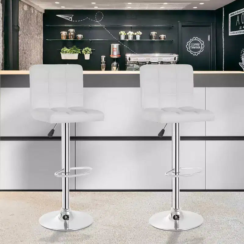 FDW Bar Stool Set of 2 Bar Stools Adjustable Height Swivel Counter Stools with PU Leather Seat and Chrome-Plated Metal Frame Bar Chairs