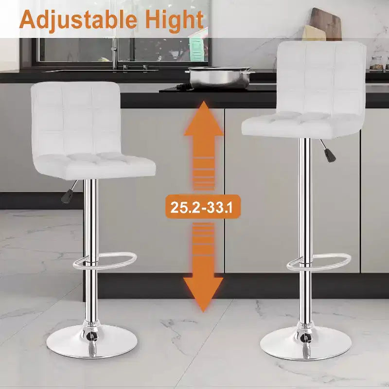 FDW Bar Stool Set of 2 Bar Stools Adjustable Height Swivel Counter Stools with PU Leather Seat and Chrome-Plated Metal Frame Bar Chairs