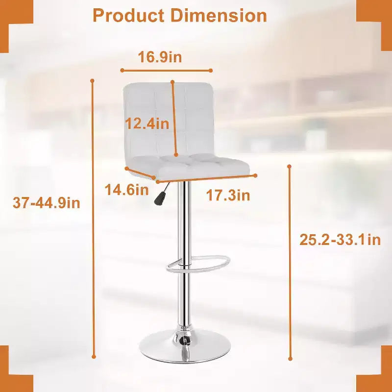 FDW Bar Stool Set of 2 Bar Stools Adjustable Height Swivel Counter Stools with PU Leather Seat and Chrome-Plated Metal Frame Bar Chairs