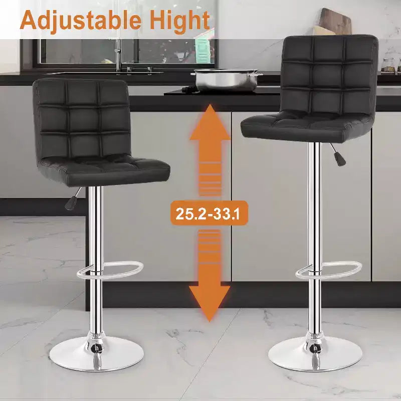 FDW Bar Stool Set of 2 Bar Stools Adjustable Height Swivel Counter Stools with PU Leather Seat and Chrome-Plated Metal Frame Bar Chairs