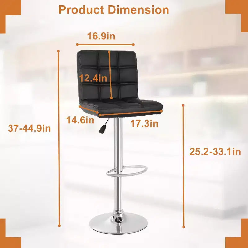 FDW Bar Stool Set of 2 Bar Stools Adjustable Height Swivel Counter Stools with PU Leather Seat and Chrome-Plated Metal Frame Bar Chairs