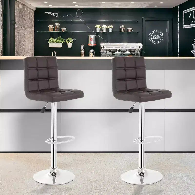 FDW Bar Stool Set of 2 Bar Stools Adjustable Height Swivel Counter Stools with PU Leather Seat and Chrome-Plated Metal Frame Bar Chairs