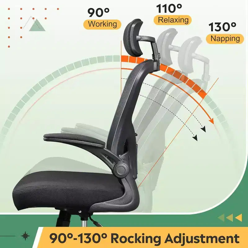 Ergonomic Office Chair for 5'2-6'4 Users, High Back Mesh Computer Desk Chair with Flip-up Armrests, Capacity Home Office Chair, Black