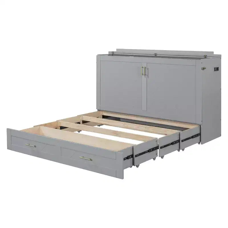 Whisen Clever Design Queen Size Murphy Bed, Folded into a Cabinet with Drawer and USB Ports