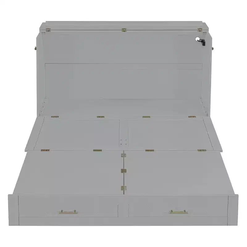 Whisen Clever Design Queen Size Murphy Bed, Folded into a Cabinet with Drawer and USB Ports