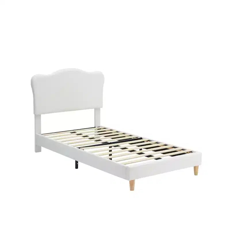 Bed Frame for Kids with Scallop Headboard, Cute Velvet Twin Bed for Girls, Boys, Sturdy Platform Bed, No Box Spring Needed, Wooden Slats, Noise Free