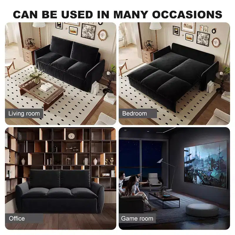 GDFStudio Zero Convertible 3-Seat 70.9 Velvet Upholstered Full Size Sofa Bed