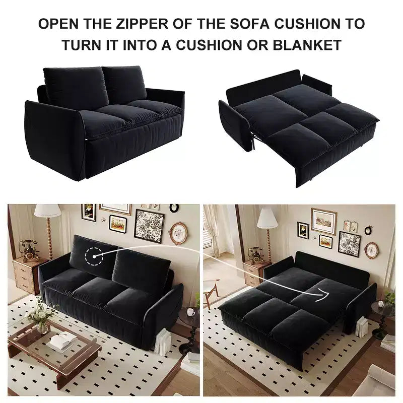 GDFStudio Zero Convertible 3-Seat 70.9 Velvet Upholstered Full Size Sofa Bed