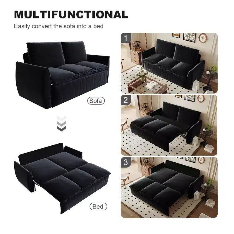 GDFStudio Zero Convertible 3-Seat 70.9 Velvet Upholstered Full Size Sofa Bed