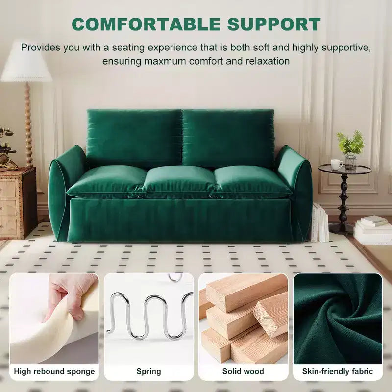 GDFStudio Zero Convertible 3-Seat 70.9 Velvet Upholstered Full Size Sofa Bed