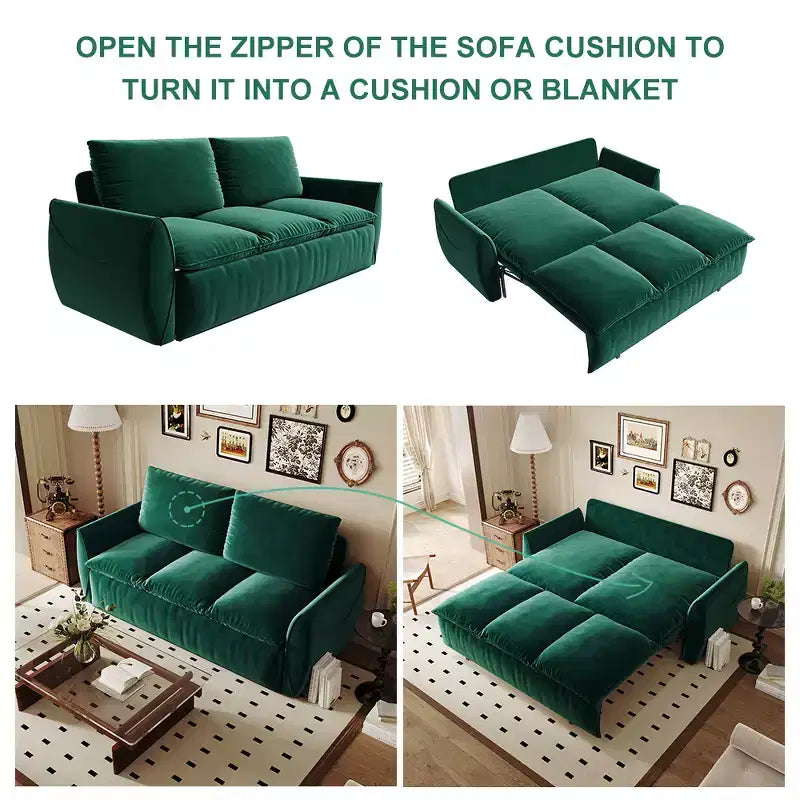 GDFStudio Zero Convertible 3-Seat 70.9 Velvet Upholstered Full Size Sofa Bed