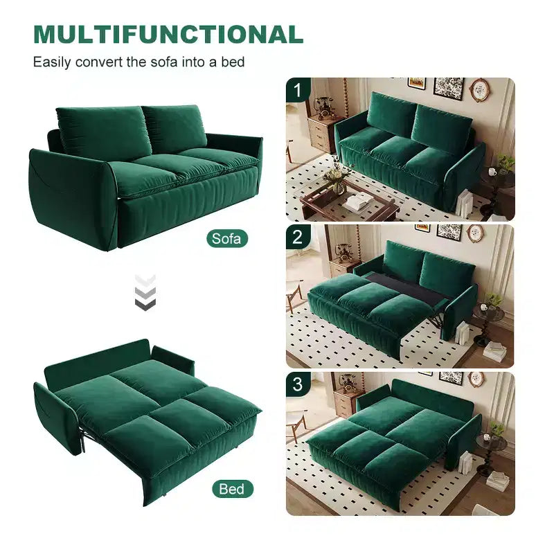 GDFStudio Zero Convertible 3-Seat 70.9 Velvet Upholstered Full Size Sofa Bed