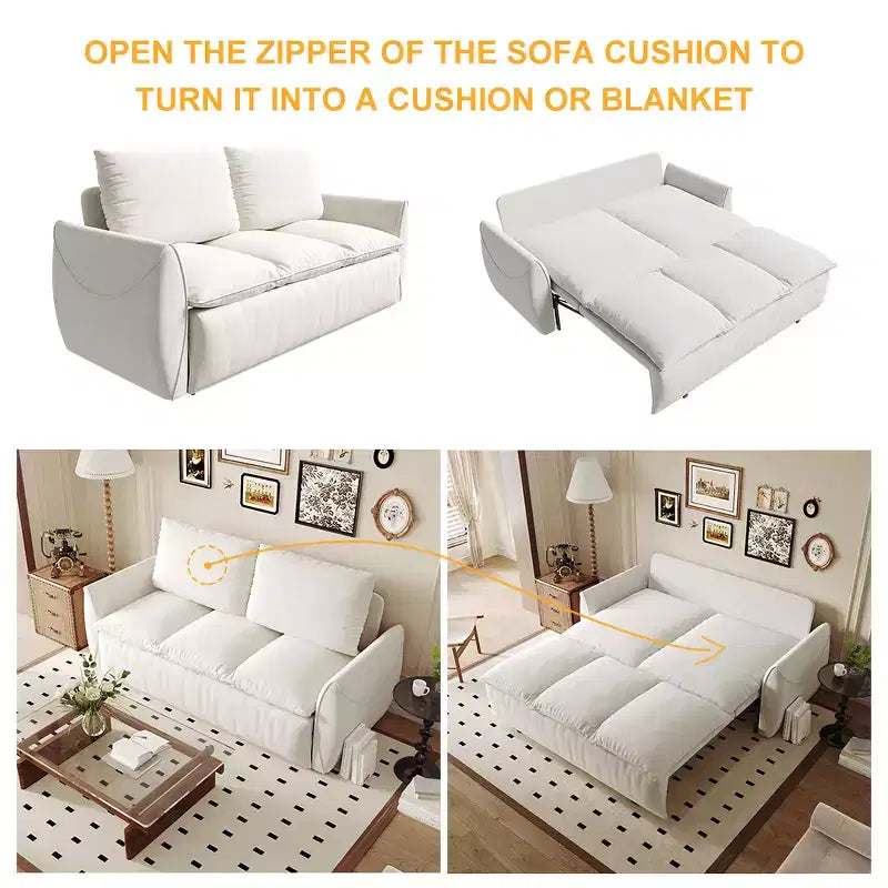 GDFStudio Zero Convertible 3-Seat 70.9 Velvet Upholstered Full Size Sofa Bed
