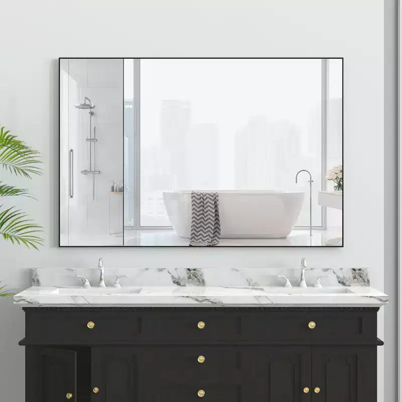 Modern Black Frame Bathroom Mirror: Oversized, Aluminum, Wall Mounted, Vertical/Horizontal