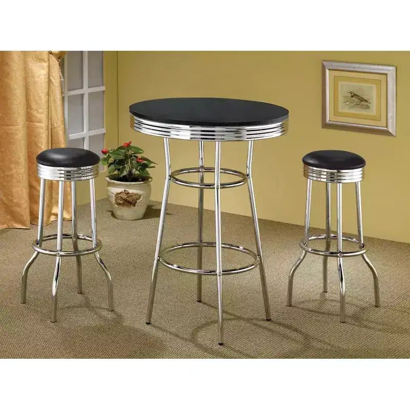 Simple Relax Set of 2 Round Barstools with Footrest