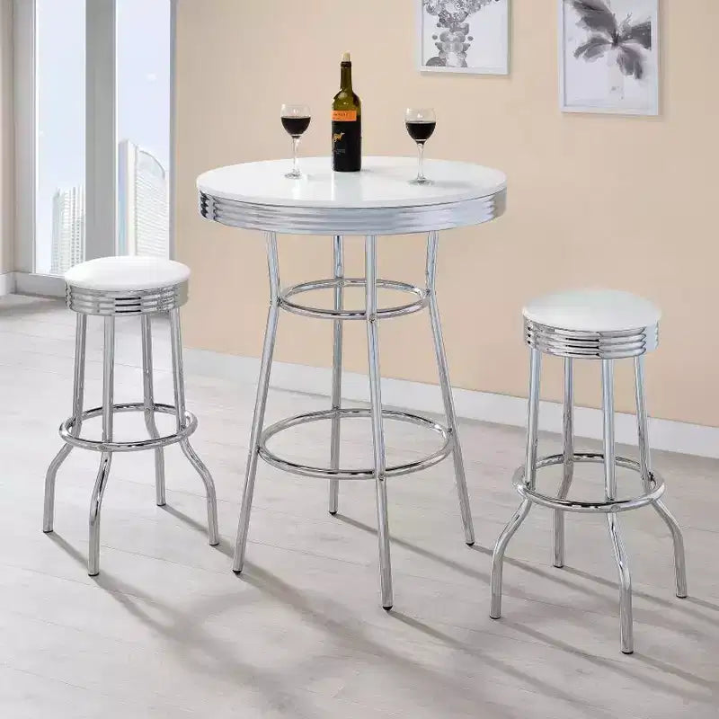 Simple Relax Set of 2 Round Barstools with Footrest