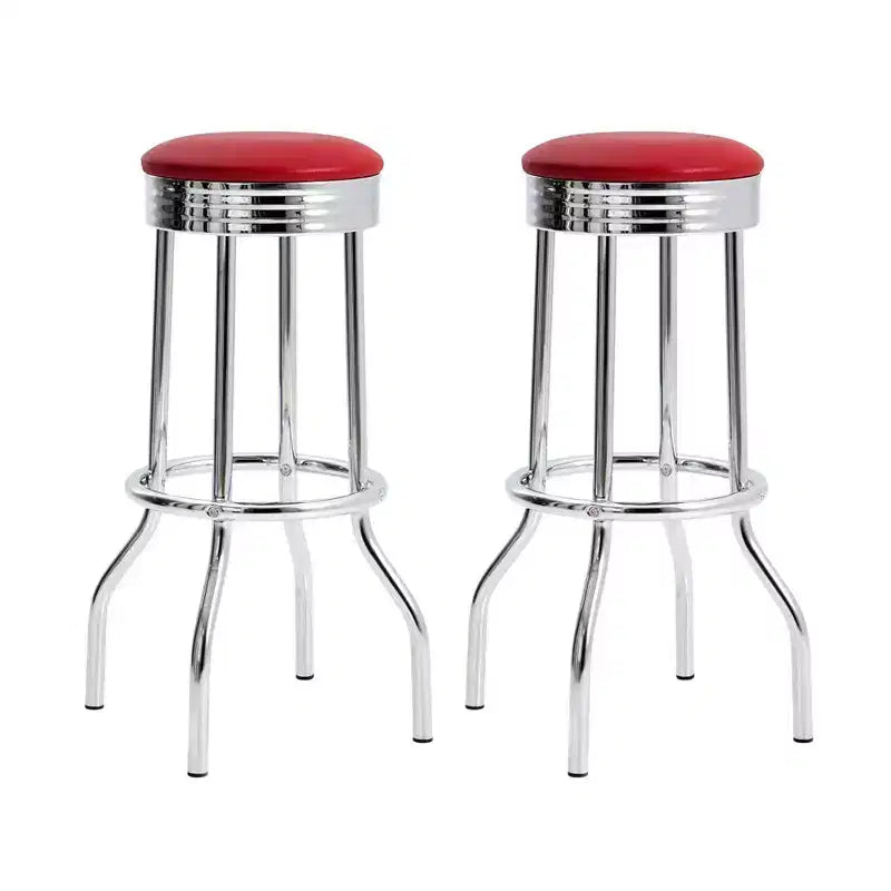 Simple Relax Set of 2 Round Barstools with Footrest
