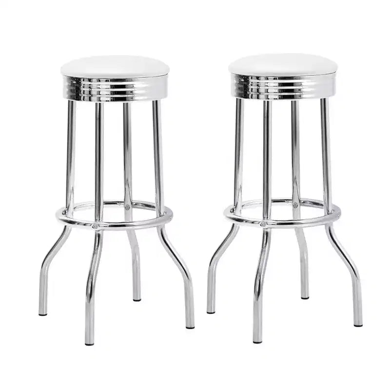 Simple Relax Set of 2 Round Barstools with Footrest