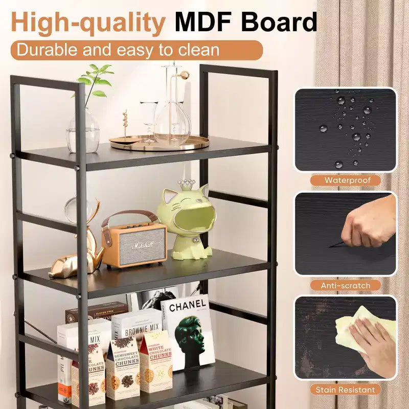 FIRNEWST 5-Tier Industrial Bookcase, 53-Inch Tall Floor - Standing Open Bookshelf for Ample Storage - Sturdy, Rustic Design