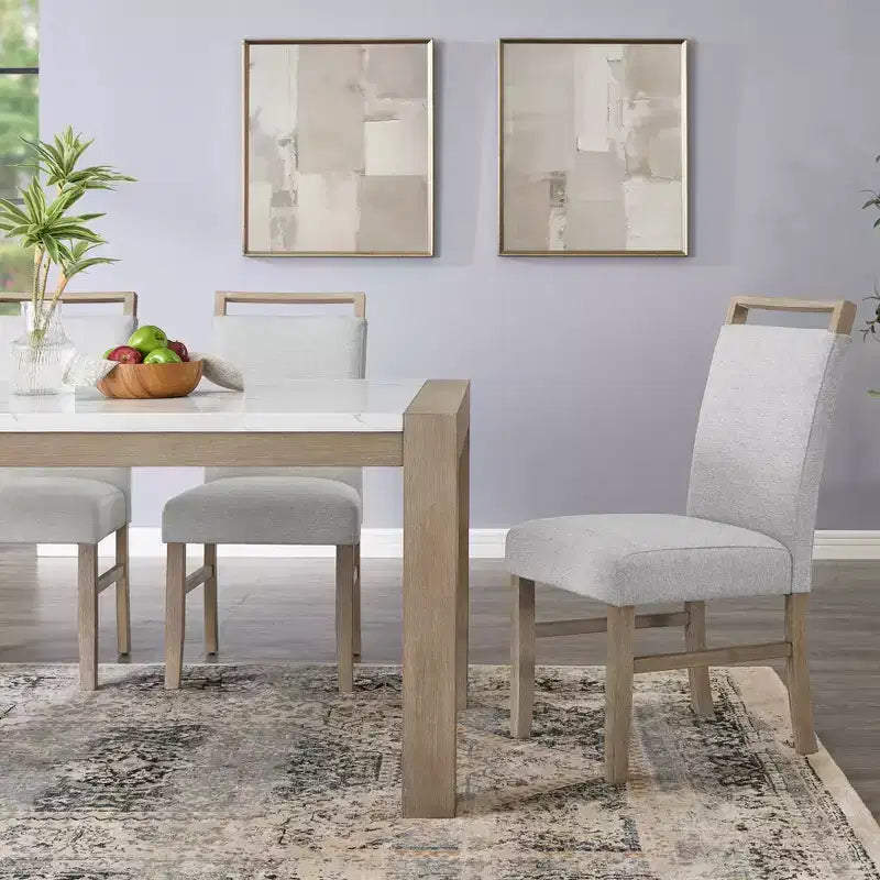 Roundhill Furniture Zelalle Upholstered Dining Chairs, Light Gray Fabric with Rubberwood Legs, Set of 2