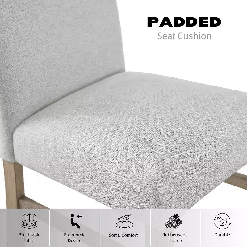 Roundhill Furniture Zelalle Upholstered Dining Chairs, Light Gray Fabric with Rubberwood Legs, Set of 2