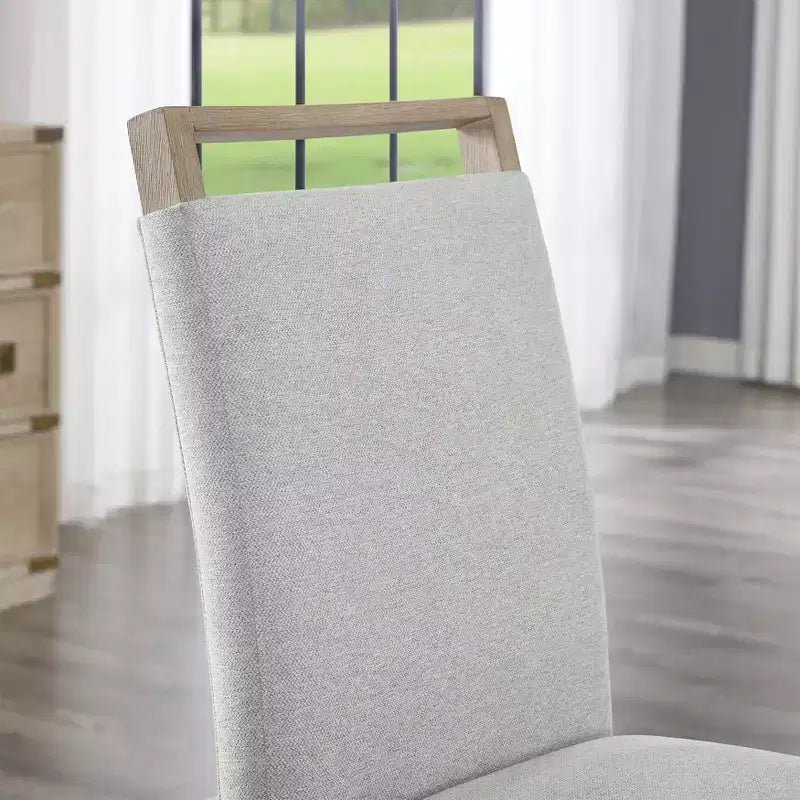 Roundhill Furniture Zelalle Upholstered Dining Chairs, Light Gray Fabric with Rubberwood Legs, Set of 2