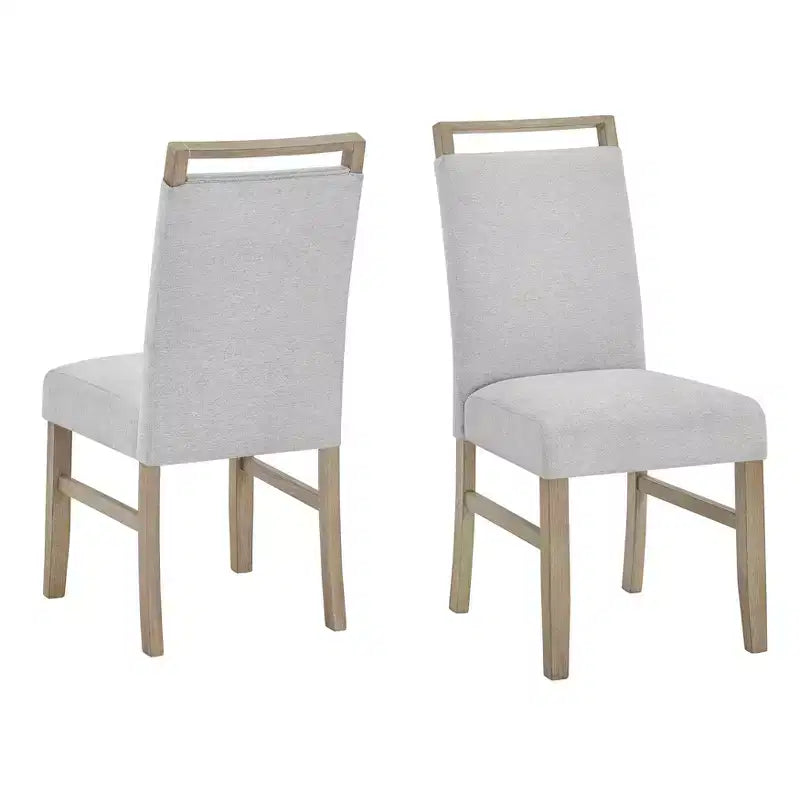 Roundhill Furniture Zelalle Upholstered Dining Chairs, Light Gray Fabric with Rubberwood Legs, Set of 2