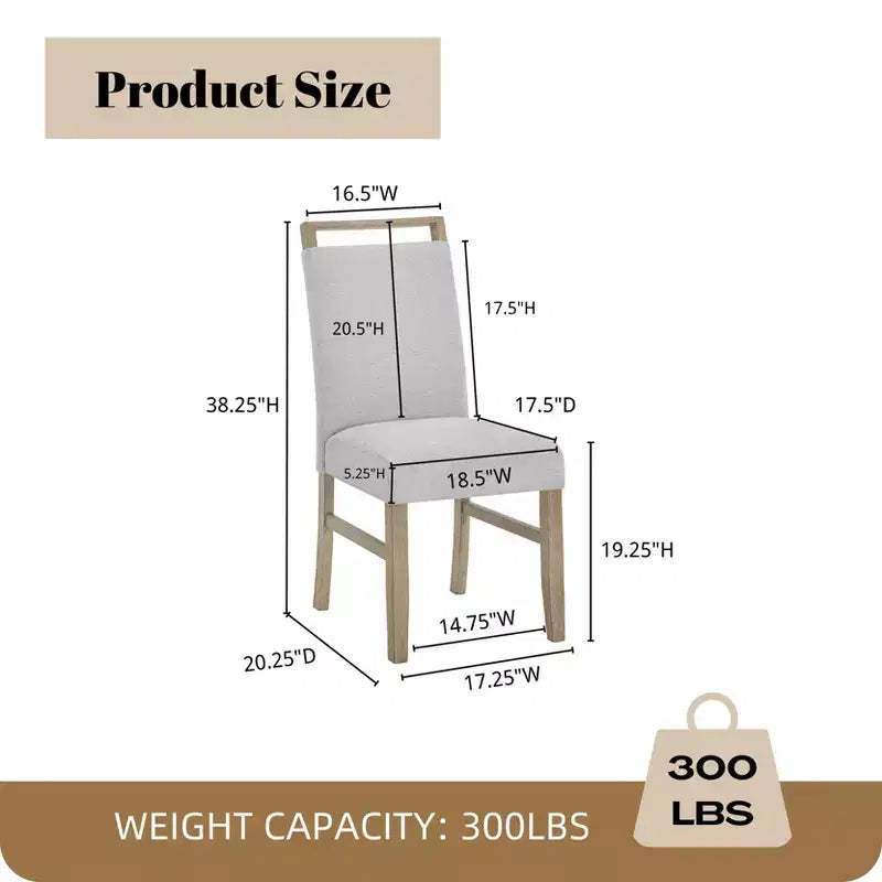 Roundhill Furniture Zelalle Upholstered Dining Chairs, Light Gray Fabric with Rubberwood Legs, Set of 2