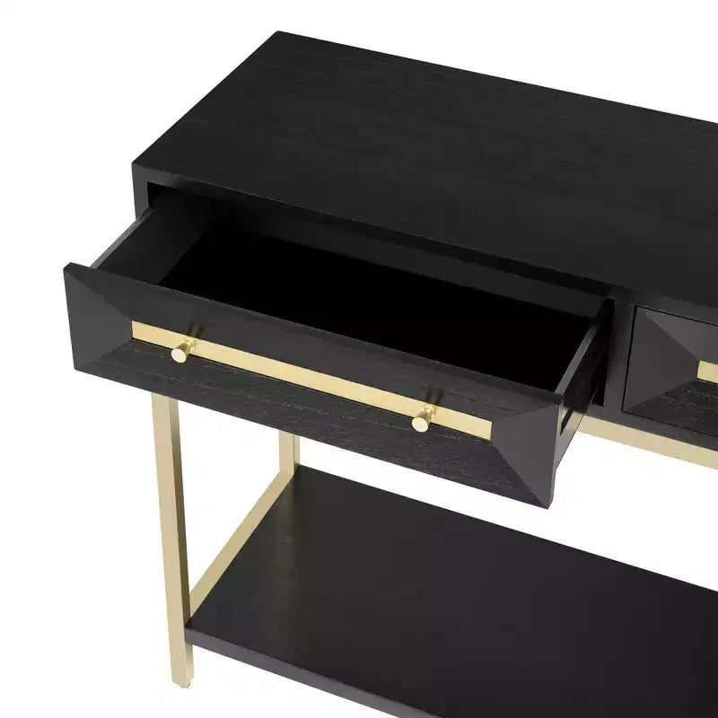 Consolle da 45,5W, Tavolino d'ingresso con due cassetti, Tavolo da corridoio retrò con sorprendente design geometrico