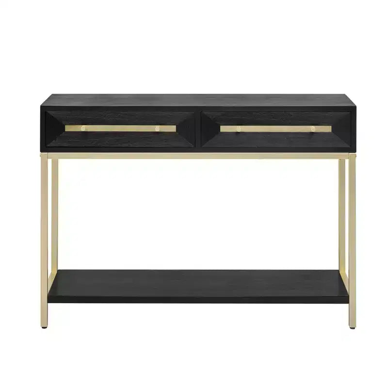 Consolle da 45,5W, Tavolino d'ingresso con due cassetti, Tavolo da corridoio retrò con sorprendente design geometrico