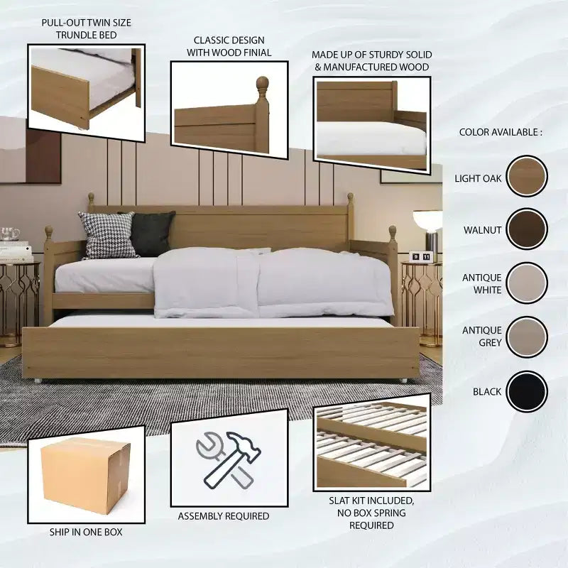 ChaletPosh Twin Size Wooden Daybed with Trundle