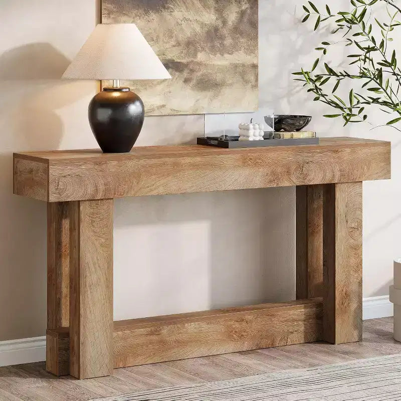 Consolle in legno da 62.99 pollici, tavolo stretto lungo a 2 livelli per ingresso stile fattoria